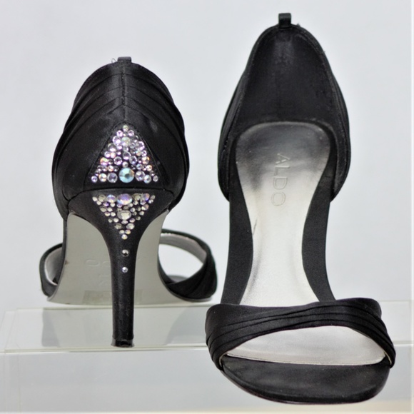 Aldo 8 Black Open-toe 4” Rhinestone Heels - Picture 3 of 8